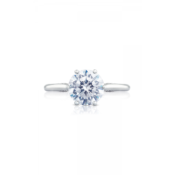 A white gold round cut diamond solitaire engagement ring