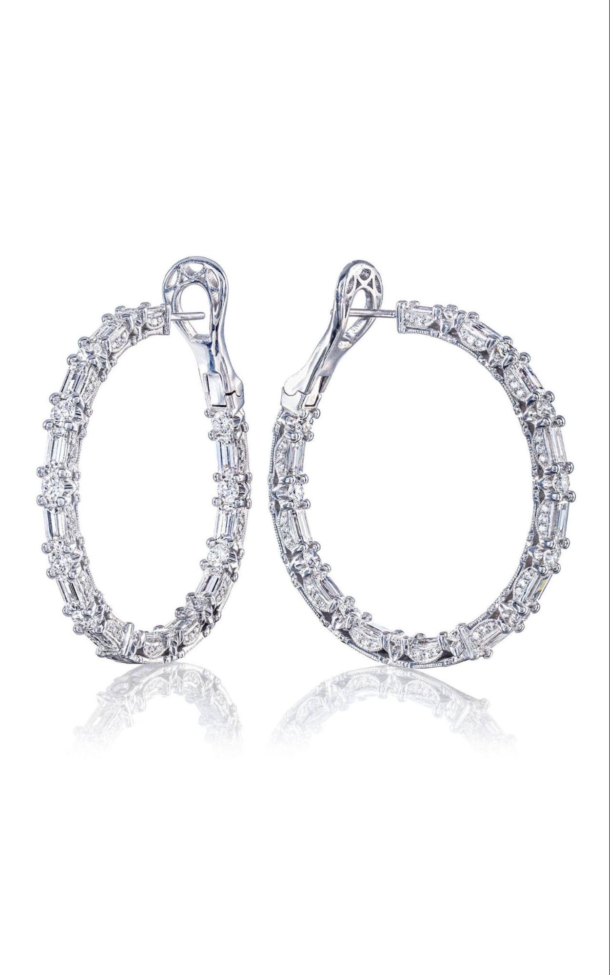 A white gold diamond hoop earrings