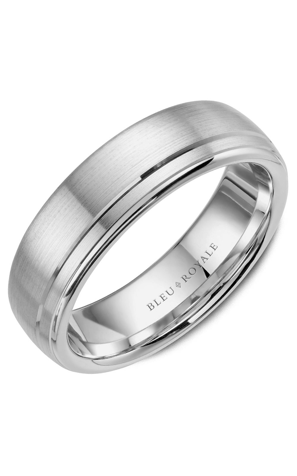 A white gold Bley Royale wedding band with a matte finish.
