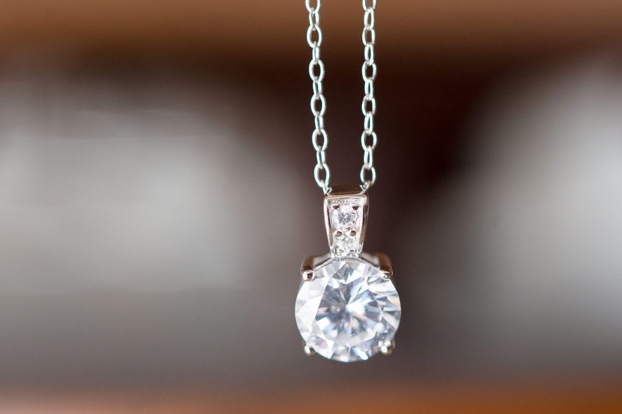 Diamond solitaire necklace on a chain