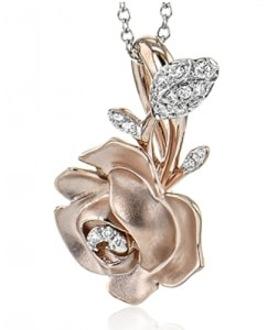 Zeghani necklace features a gold rose in the Mother Nature Garden collection