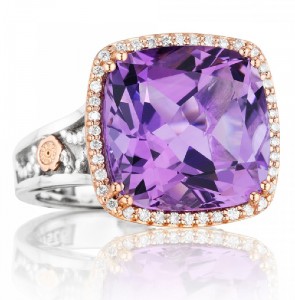 cushion amethyst TACORI mixed metal diamond halo fashion gemstone ring