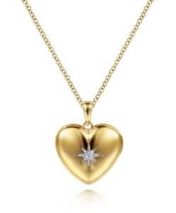 a gold heart locket with a diamond star accent from Gabriel & Co.