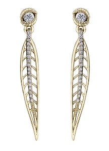 a pair of diamond leaf drop earrings from Maple Leaf Diamonds.