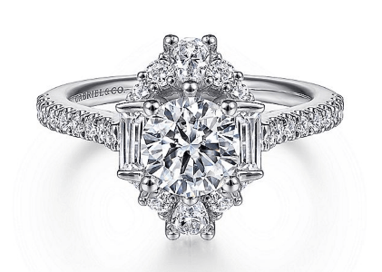 An Art Deco-inspired ring with a geometric halo from Gabriel & Co. Bridal