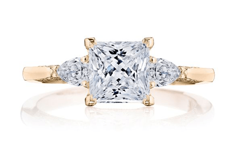 A princess-cut yellow gold solitaire engagement ring from Tacori’s RoyalT collection.