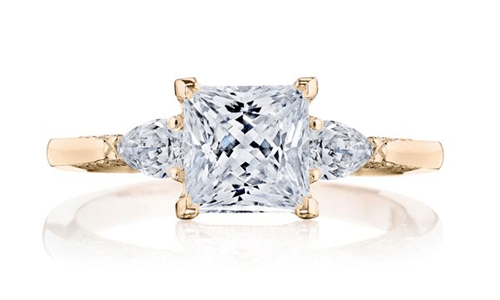 A princess-cut yellow gold solitaire engagement ring from TACORI’s RoyalT collection.