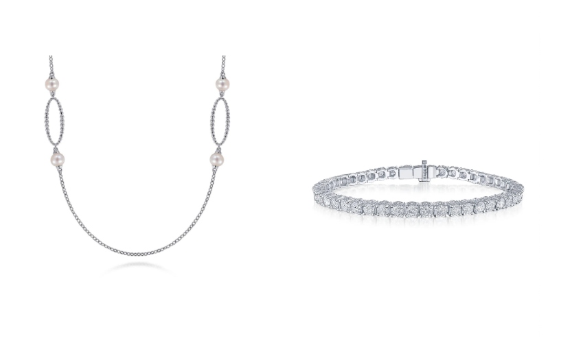 Gabriel & Co. pearl and diamond necklace along with a TACORI diamond tennis bracelet